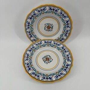 Set of 2 Williams Sonoma Savona Portugal 10.5" Pasta Bowl Floral Blue Yellow